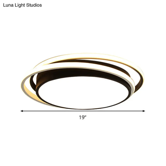 15’/19’ W Led Flush Ring Light - Simple Style Metal Ceiling Lighting In Black/White