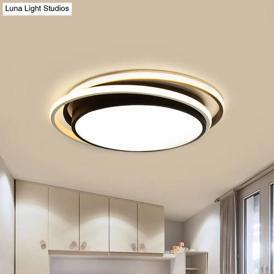 15/19 W Led Flush Ring Light - Simple Style Metal Ceiling Lighting In Black/White Warm/White/3 Color