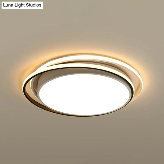 15’/19’ W Led Flush Ring Light - Simple Style Metal Ceiling Lighting In Black/White