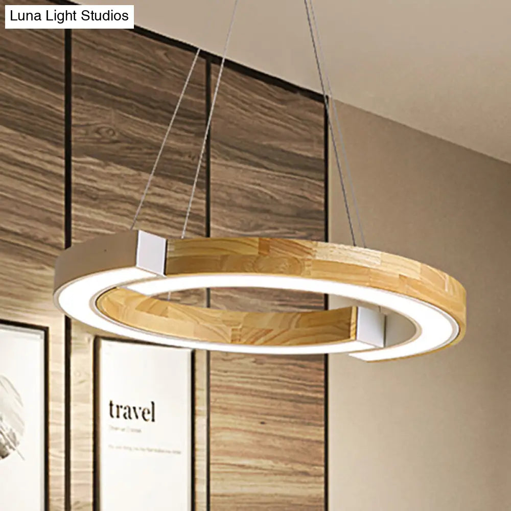 Nordic Style Black/White Ring Suspension Light - 15/19 Wide Wood Hanging Lamp For Bedroom &