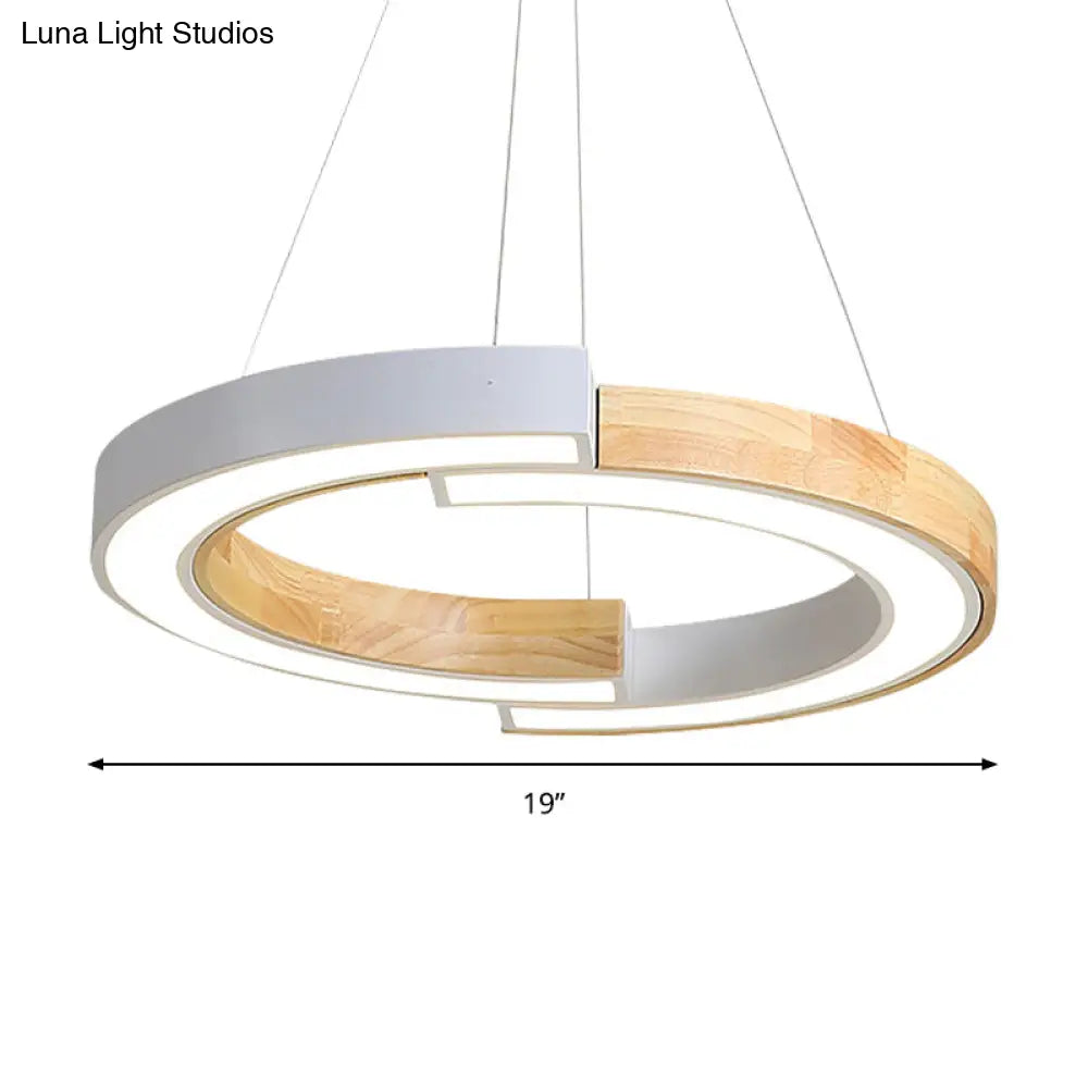 Nordic Style Black/White Ring Suspension Light - 15/19 Wide Wood Hanging Lamp For Bedroom &