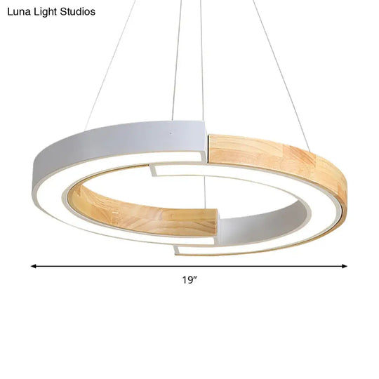 Nordic Style Black/White Ring Suspension Light - 15/19 Wide Wood Hanging Lamp For Bedroom &