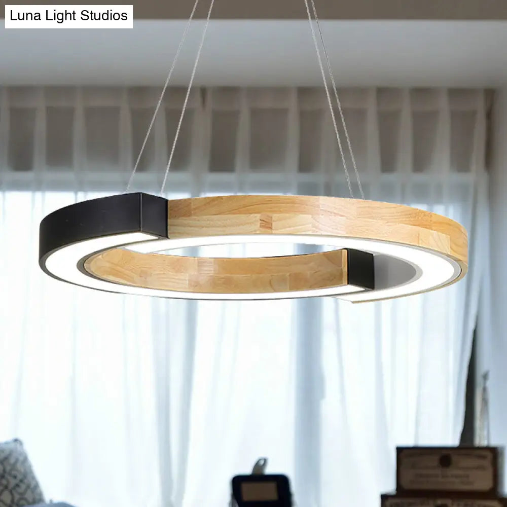 15’/19’ Wide Nordic Style Wood Hanging Lamp With Black/White Ring Suspension - Ideal For