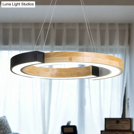 15’/19’ Wide Nordic Style Wood Hanging Lamp With Black/White Ring Suspension - Ideal For