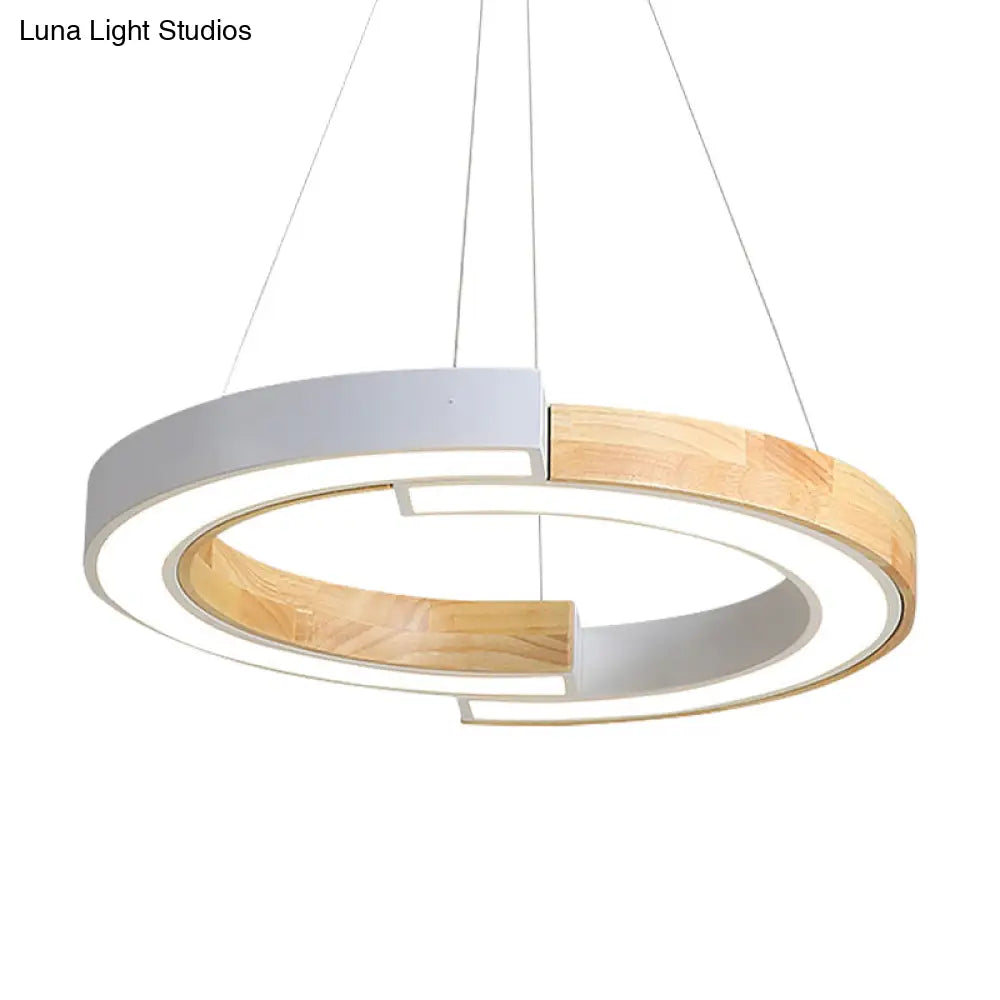 15’/19’ Wide Nordic Style Wood Hanging Lamp With Black/White Ring Suspension - Ideal For