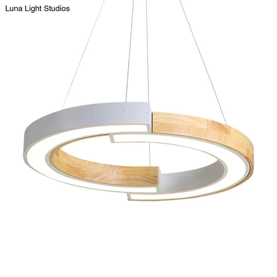 15’/19’ Wide Nordic Style Wood Hanging Lamp With Black/White Ring Suspension - Ideal For