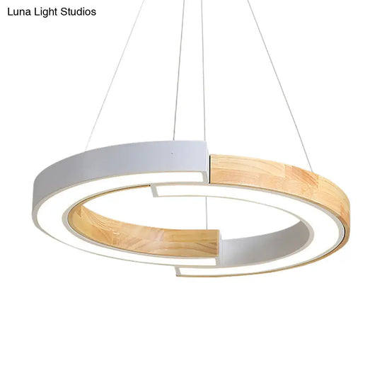 Nordic Style Black/White Ring Suspension Light - 15/19 Wide Wood Hanging Lamp For Bedroom &