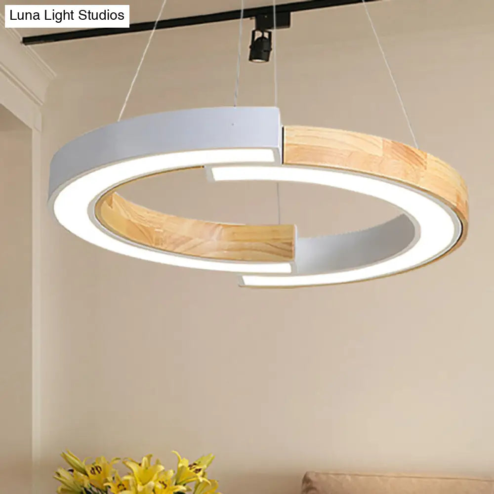 Nordic Style Black/White Ring Suspension Light - 15/19 Wide Wood Hanging Lamp For Bedroom &