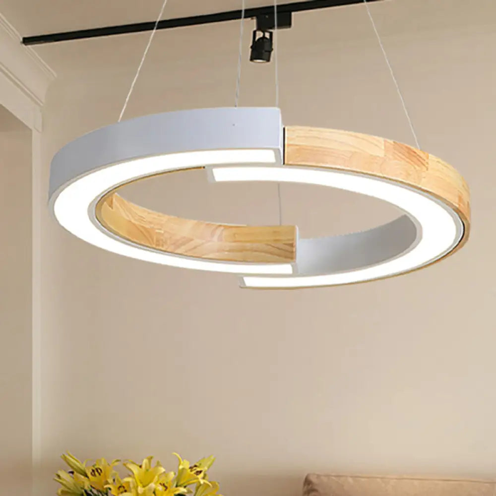 15’/19’ Wide Nordic Style Wood Hanging Lamp With Black/White Ring Suspension - Ideal For