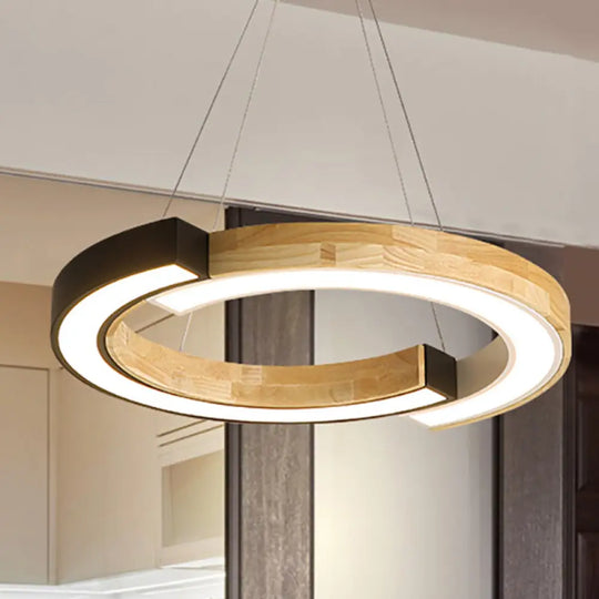 15’/19’ Wide Nordic Style Wood Hanging Lamp With Black/White Ring Suspension - Ideal For