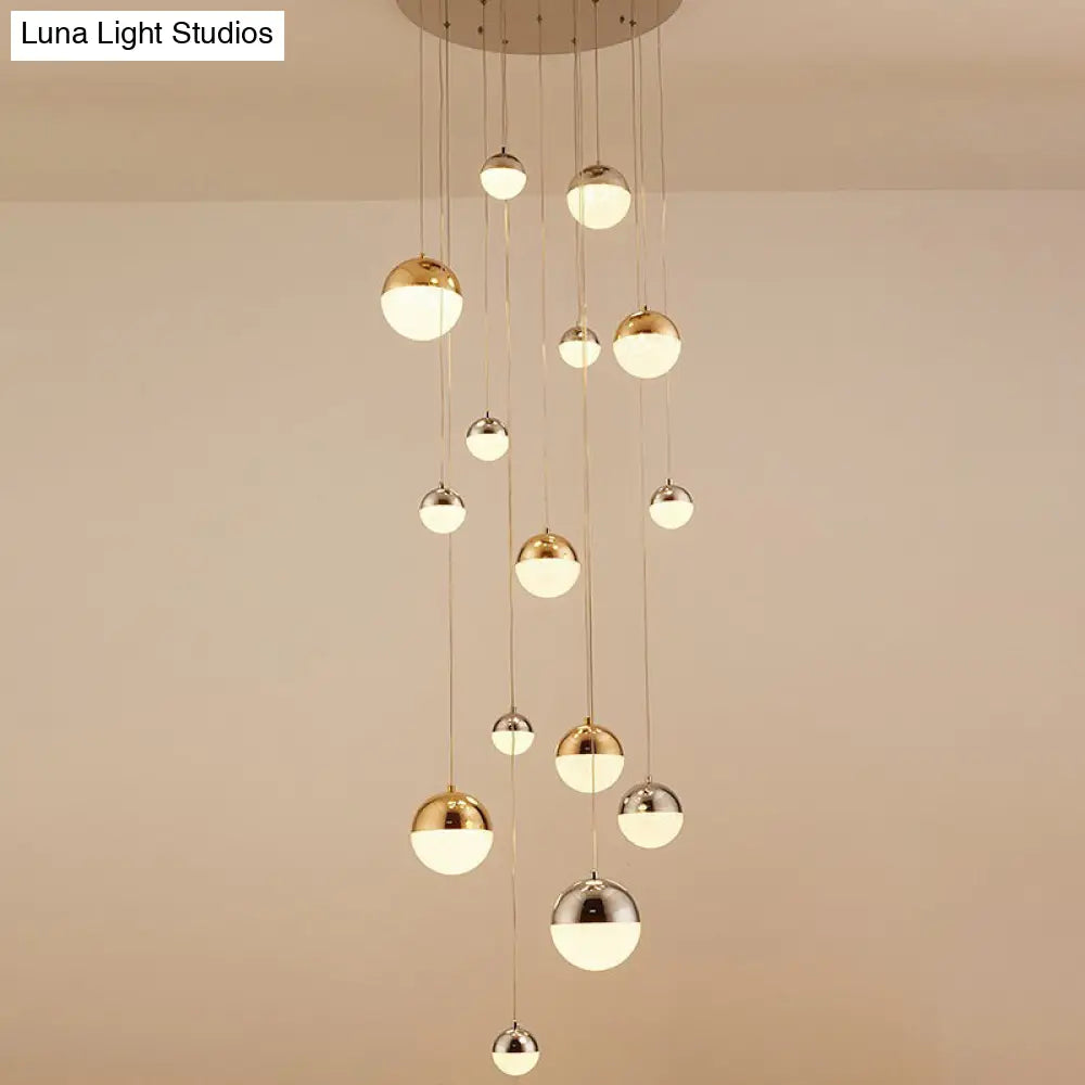 15-Head Silver-Gold Globe Multi Pendant Light - Minimalist Acrylic Bubble Hanging Fixture