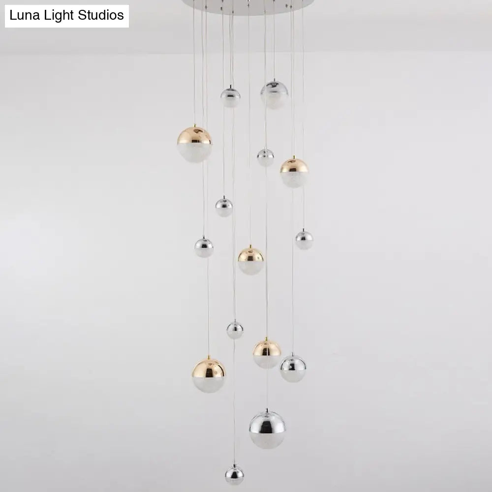 Minimalist 15-Head Silver-Gold Multi Pendant Light With Acrylic Bubble Globes - Stylish Hanging