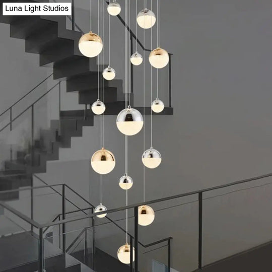 15-Head Silver-Gold Globe Multi Pendant Light - Minimalist Acrylic Bubble Hanging Fixture