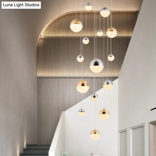 Minimalist 15-Head Silver-Gold Multi Pendant Light With Acrylic Bubble Globes - Stylish Hanging