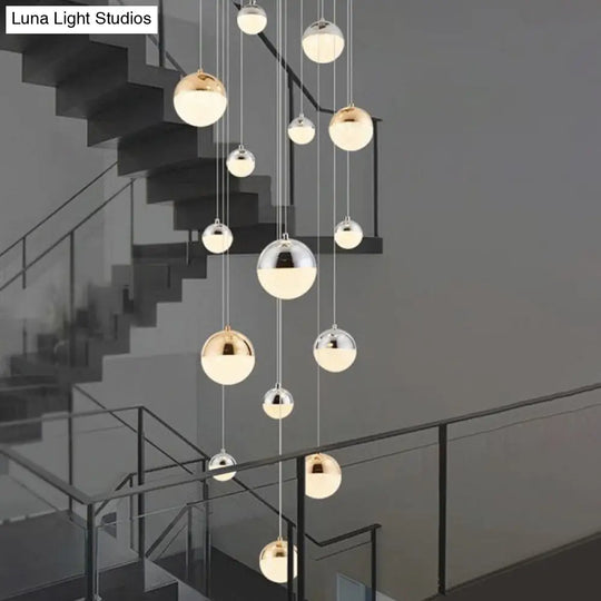 Minimalist 15-Head Silver-Gold Multi Pendant Light With Acrylic Bubble Globes - Stylish Hanging