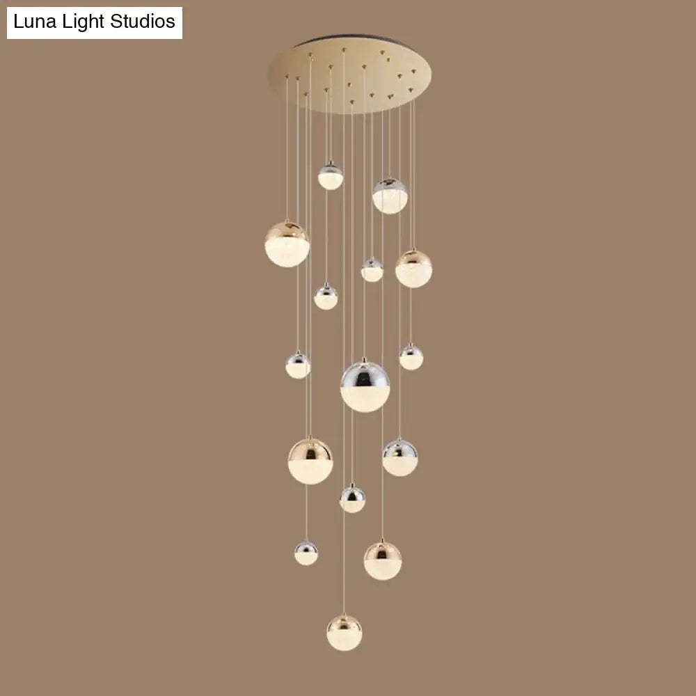 15-Head Silver-Gold Globe Multi Pendant Light - Minimalist Acrylic Bubble Hanging Fixture