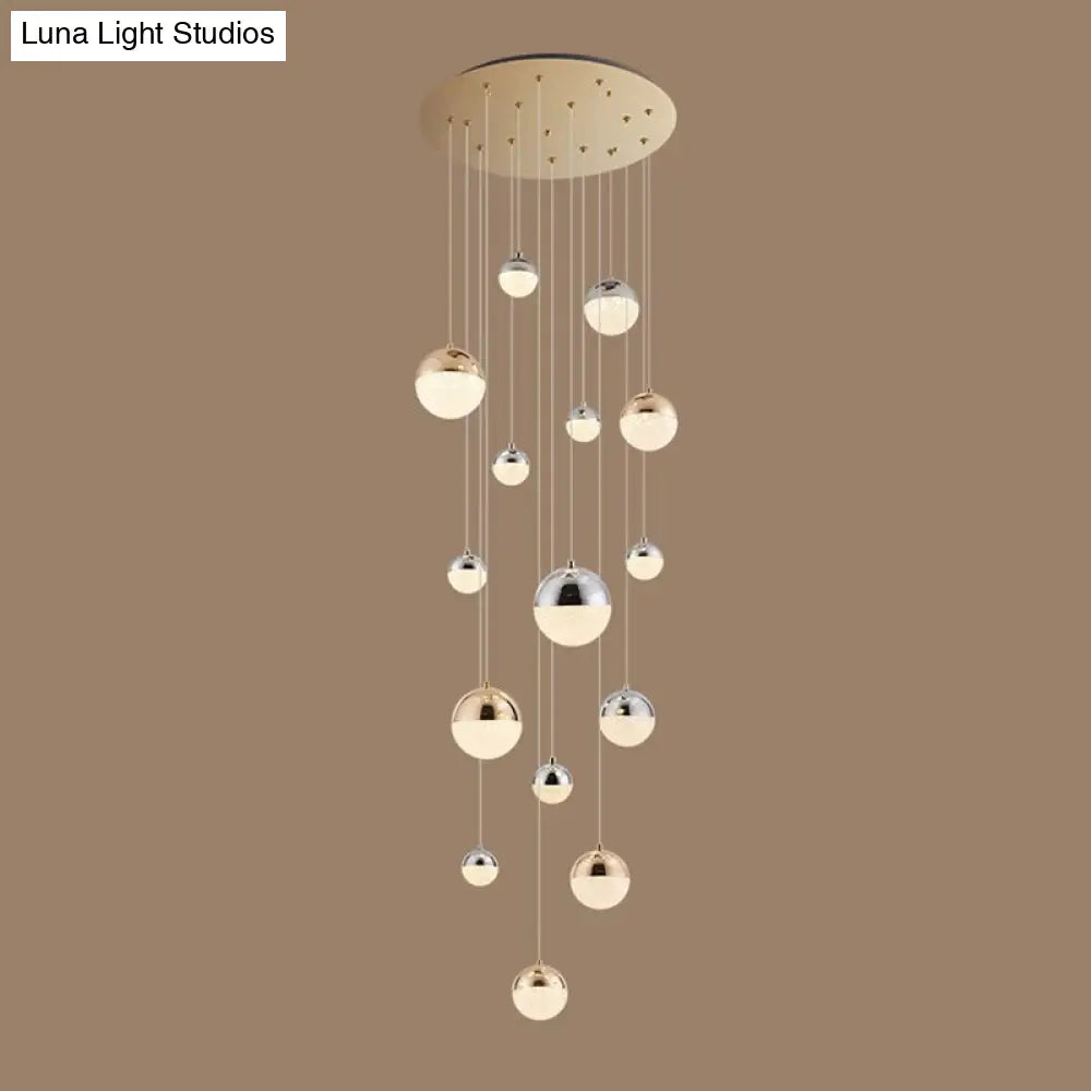 Minimalist 15-Head Silver-Gold Multi Pendant Light With Acrylic Bubble Globes - Stylish Hanging