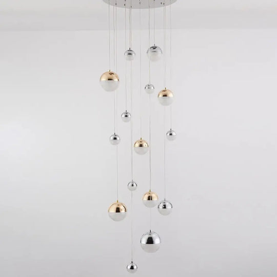 15-Head Silver-Gold Globe Multi Pendant Light - Minimalist Acrylic Bubble Hanging Fixture Silver /