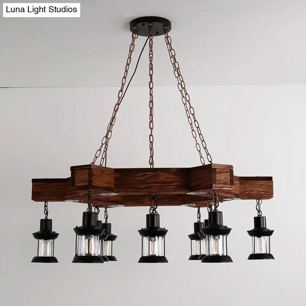 15-Head Wood Black Chandelier - Industrial Tree/Rudder Suspension Lighting Fixture