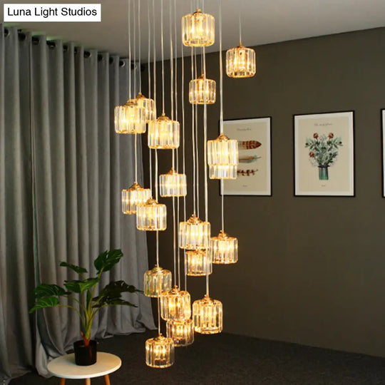 Modernist Multi-Light Pendant With Amber Crystal Shade For Living Rooms