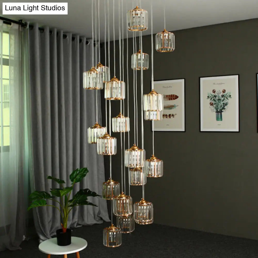 Modernist Multi-Light Pendant With Amber Crystal Shade For Living Rooms