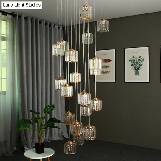 Modernist Multi-Light Pendant With Amber Crystal Shade For Living Rooms