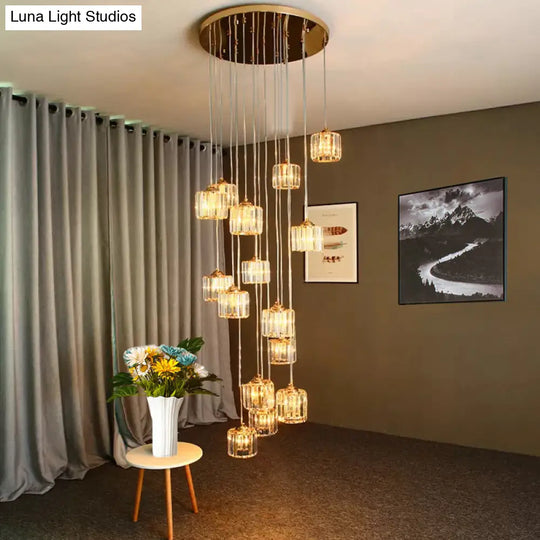 Modernist Multi-Light Pendant With Amber Crystal Shade For Living Rooms