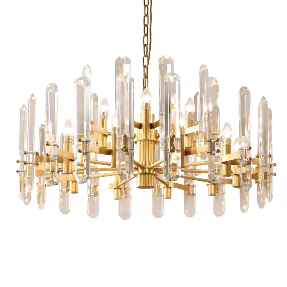 15-Light Radial Pendant Chandelier - Modern Gold Crystal Rod Design For Dining Room