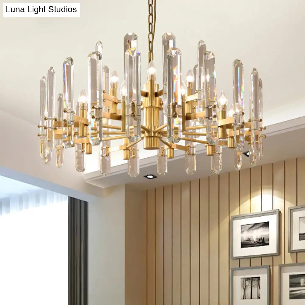 15-Light Radial Pendant Chandelier - Modern Gold Crystal Rod Design For Dining Room