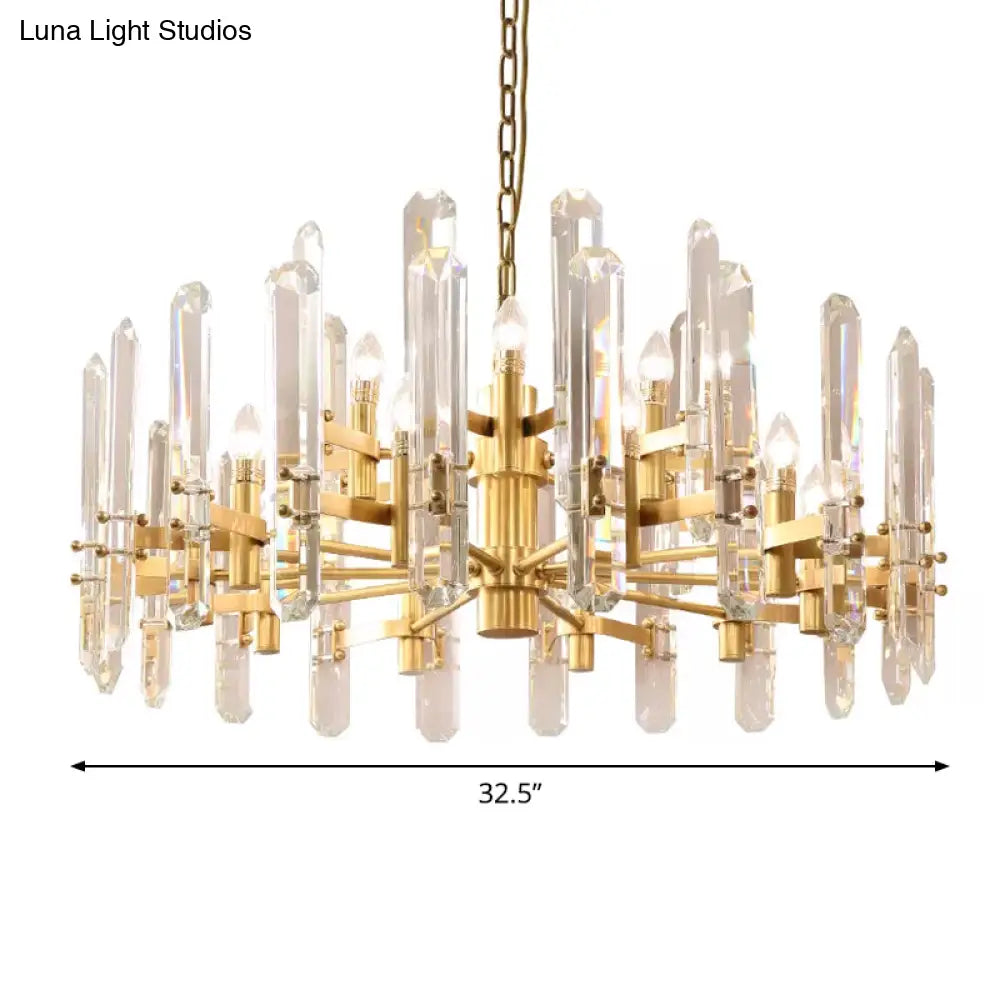 15-Light Radial Pendant Chandelier - Modern Gold Crystal Rod Design For Dining Room