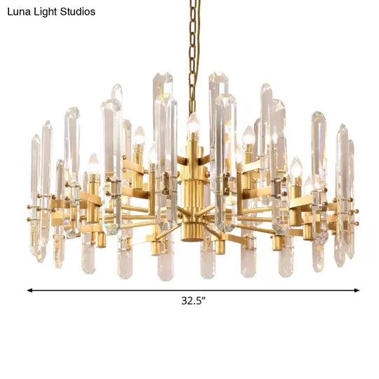 15-Light Radial Pendant Chandelier - Modern Gold Crystal Rod Design For Dining Room