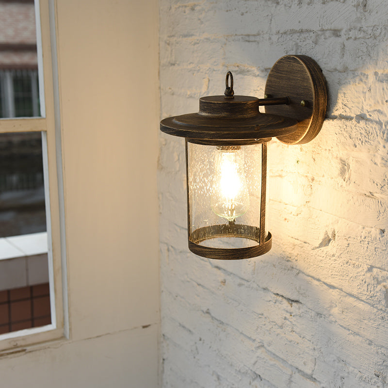 Cylinder Seeded Glass Industrial Wall Mounted Lamp - Matte Black/Bronze Finish