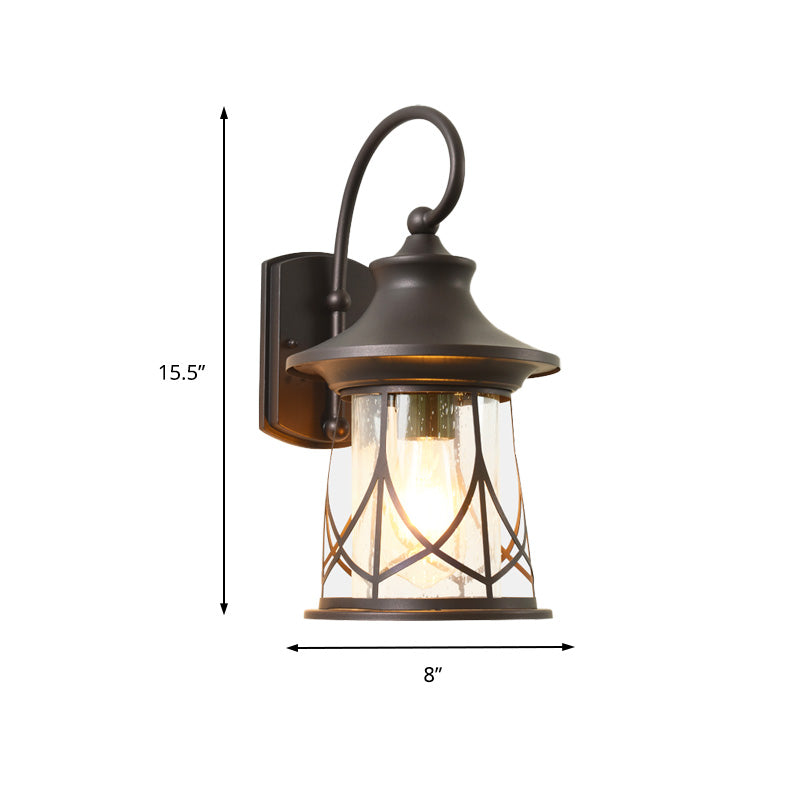 Industrial Porch Sconce With Seeded Glass Lantern Shade And One Bulb