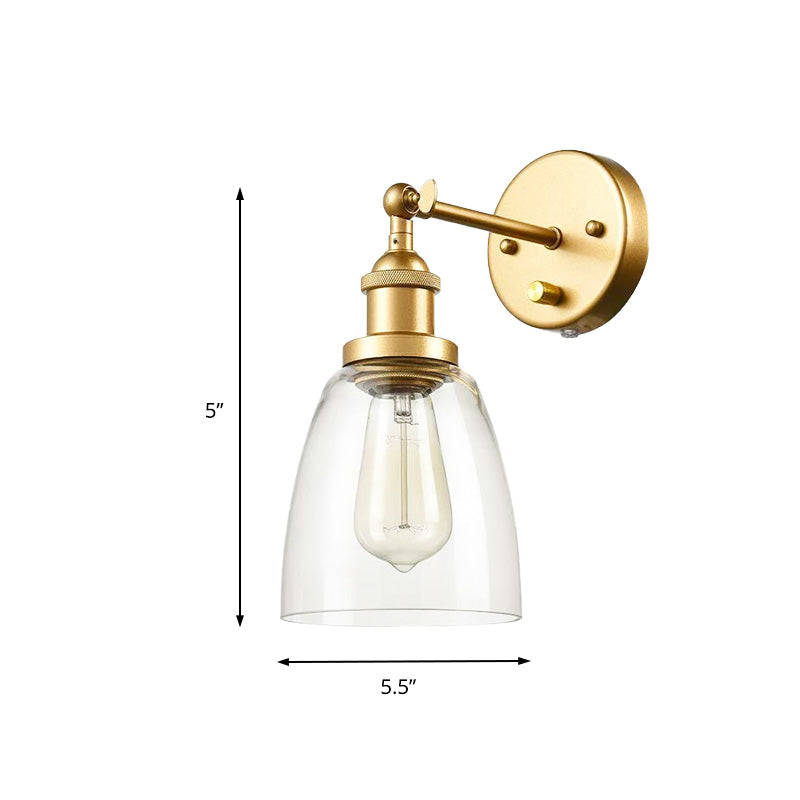 Industrial Cone Wall Sconce With Clear Glass & Brass Finish For Living Room Lighting