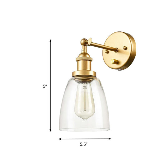 Industrial Cone Wall Sconce With Clear Glass & Brass Finish For Living Room Lighting