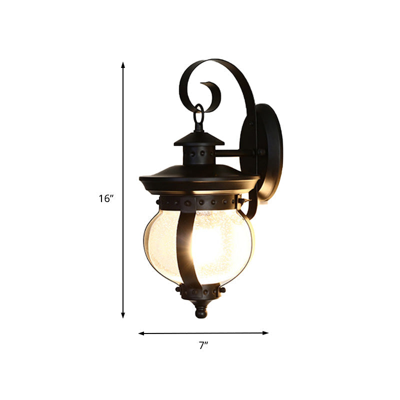 Industrial Seeded Glass Wall Lamp With Curved Arm For Bedroom - Single Bulb Sconce Light