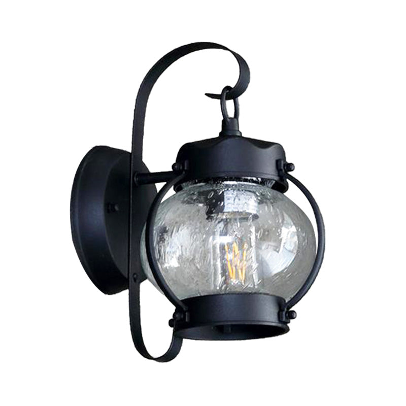 One Bulb Industrial Porch Sconce Lighting Fixture With Bubble Glass Cylinder/Lantern Shade In Black