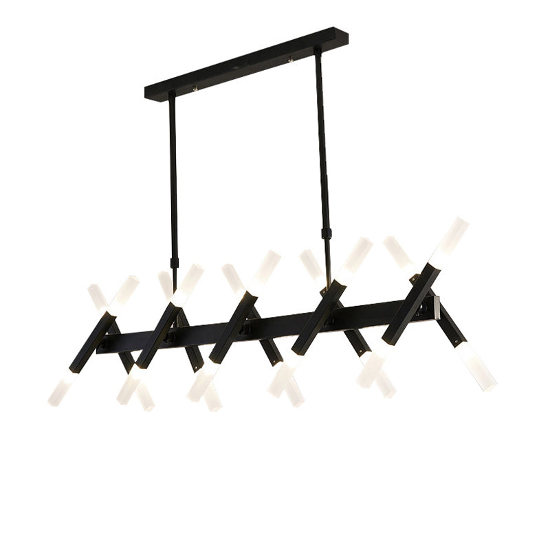 Contemporary Black/Gold Island Pendant Light With Cross Iron Shade - Perfect For Living Room