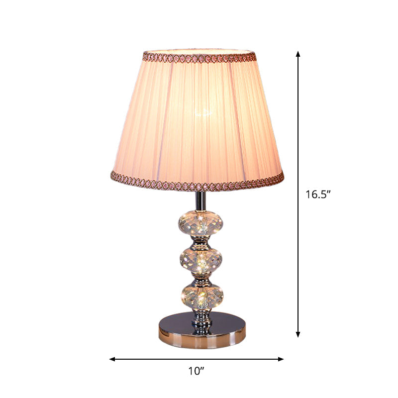 Contemporary Study Light With Crystal Lamp Post - Silver/Beige/Coffee Fabric Shade 1 Head Perfect