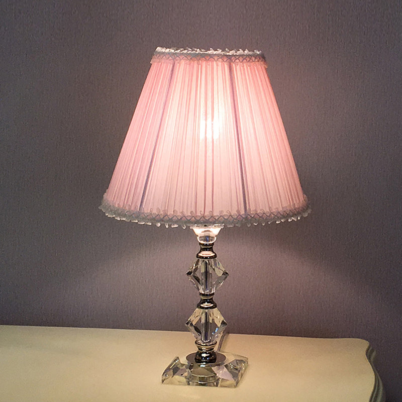 Benetnasch - 1-Head Pink Crystal Bedroom Desk Lamp with Scalloped Shade