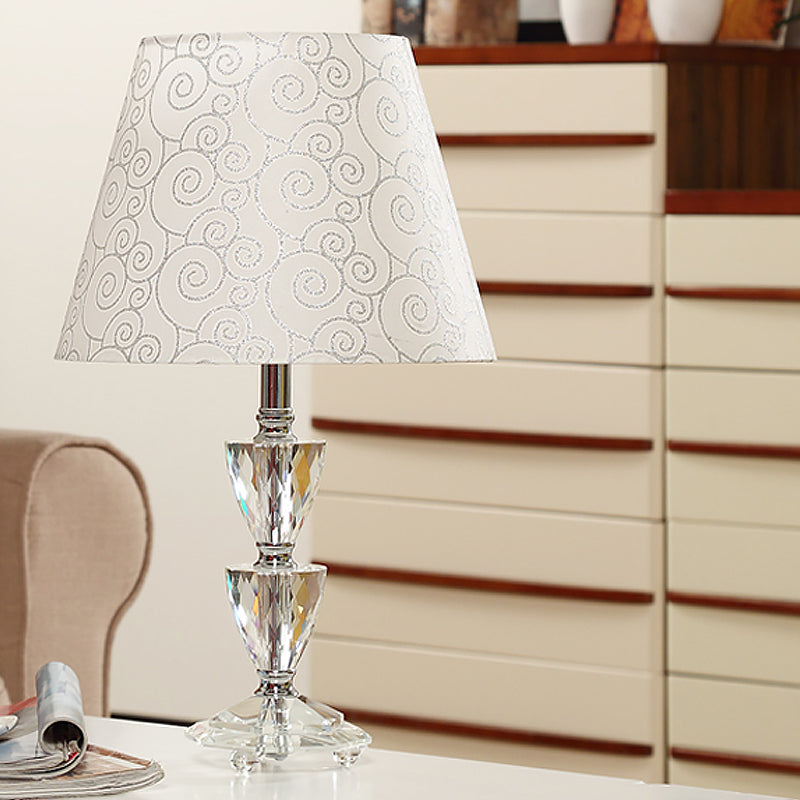 Modern Clear Crystal Globe/Triangle Desk Lamp In White/Silver With Conical Shade