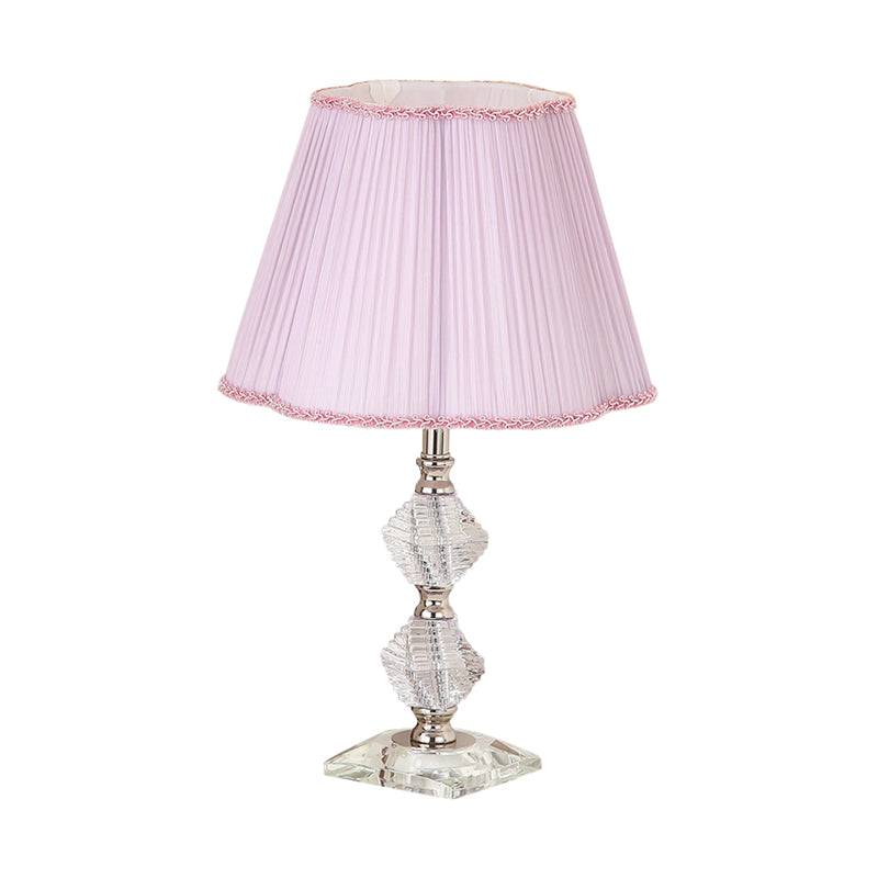 Contemporary Pink Fabric Flower Shade Reading Lamp With Crystal Base- 1 Light Night Table Lighting