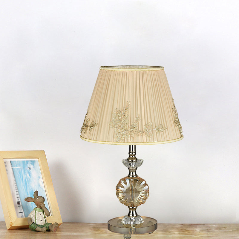 Rasalas - Beige Cone Night Lamp with Flower Design - Modern Style Fabric Shade -