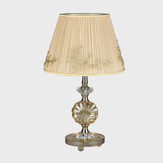 Rasalas - Beige Cone Night Lamp with Flower Design - Modern Style Fabric Shade -