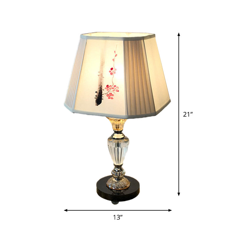1-Light Panel Bell Table Lamp With Floral Painting Design - Contemporary Bedroom Lighting