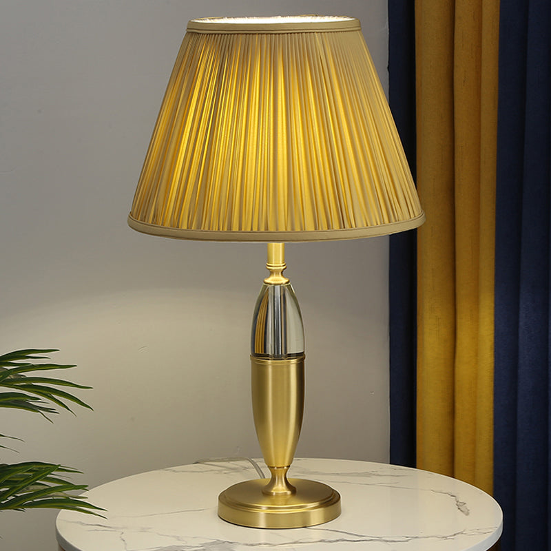 Yellow Cone Night Table Lamp: Simplicity Study Lighting With Round Pedestal