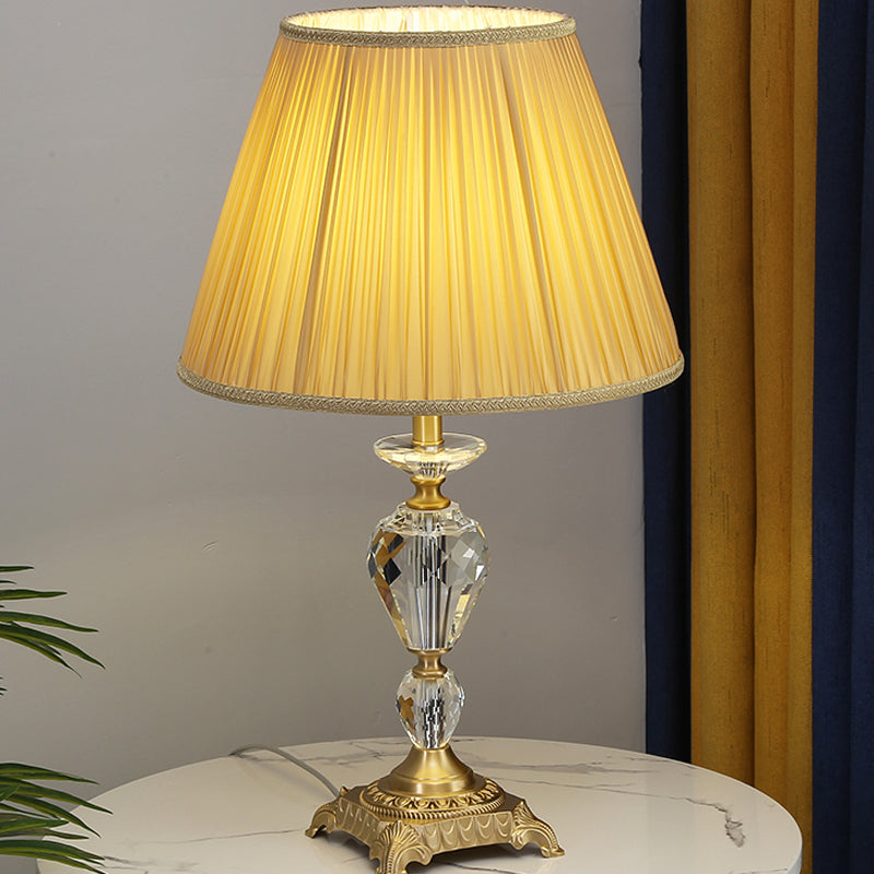 Yellow Pleated Shade Crystal Urn Night Lamp - Contemporary 1-Light Reading Lighting