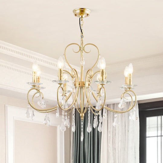 Modern Clear Crystal Gold Chandelier Lighting - Single Tier Suspension Pendant, 8/10 Lights with Bobeche