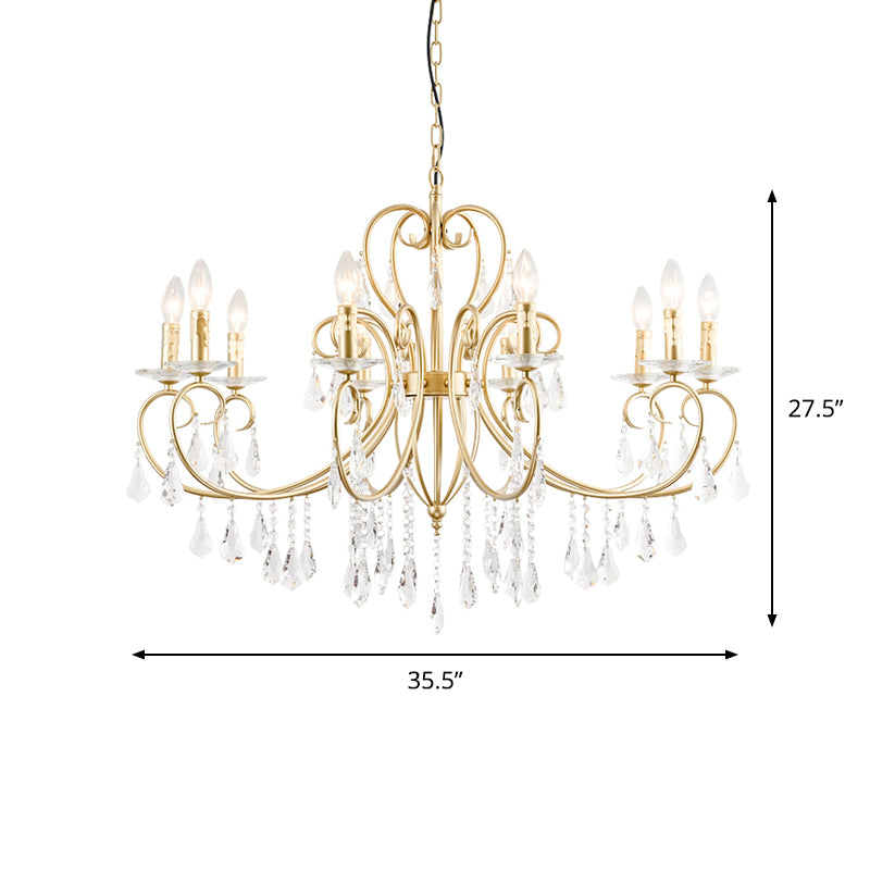 Modern Clear Crystal Gold Chandelier Lighting - Single Tier Suspension Pendant, 8/10 Lights with Bobeche