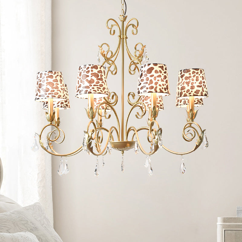 Zebra Print Conical Chandelier With Classic Fabric Shade - 6/8/10 Heads Ceiling Pendant In Gold
